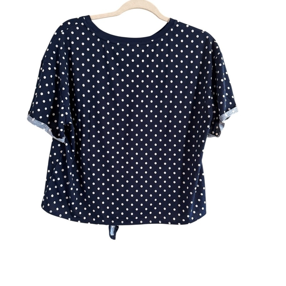 Elodie Blue White Cuffed Sleeve Tie Front Tee - Picture 3 of 9